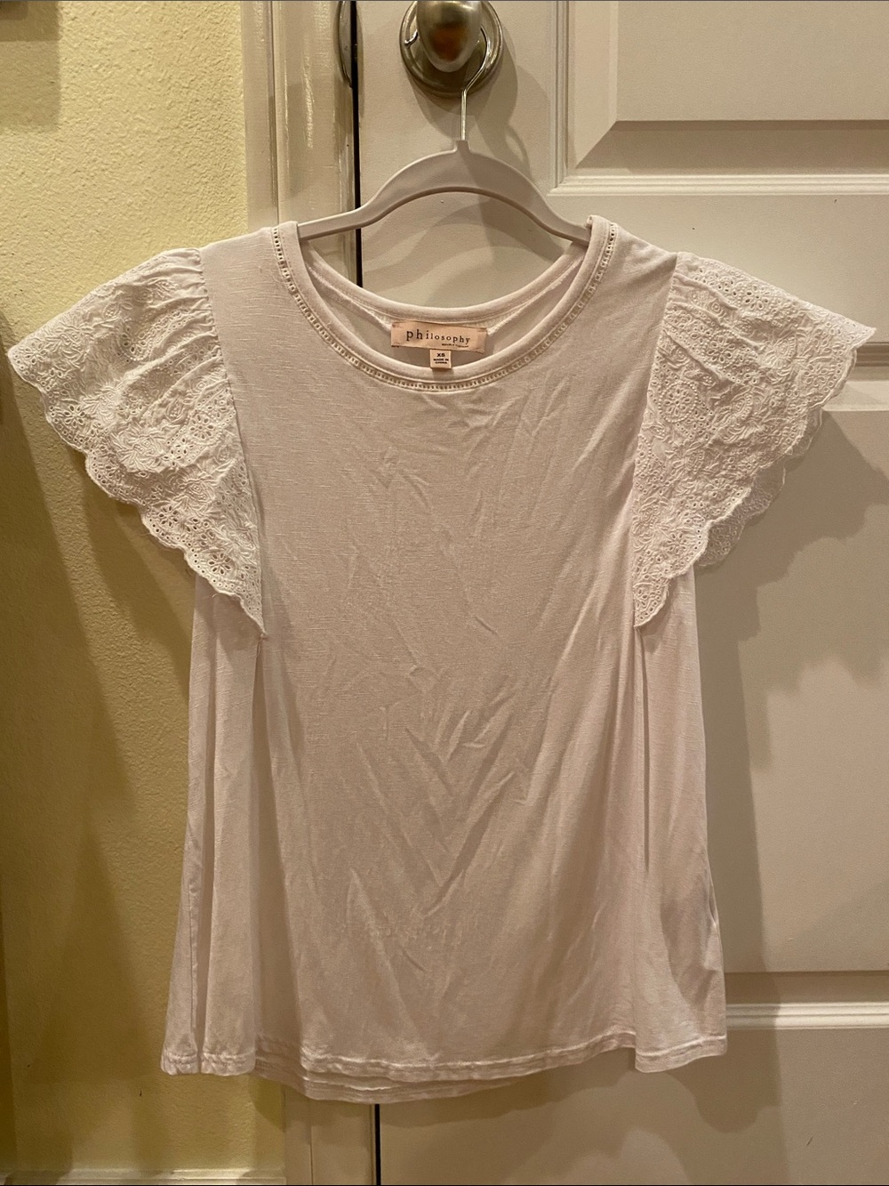 Philosophy White Lace Flutter Sleeve Tee